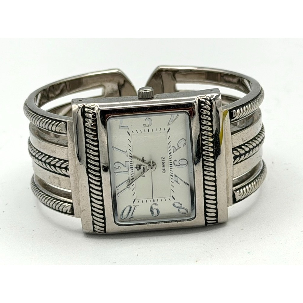 Womens Premier Designs Silver Tone Cuff Bangle Watch Rectangular Dial Working